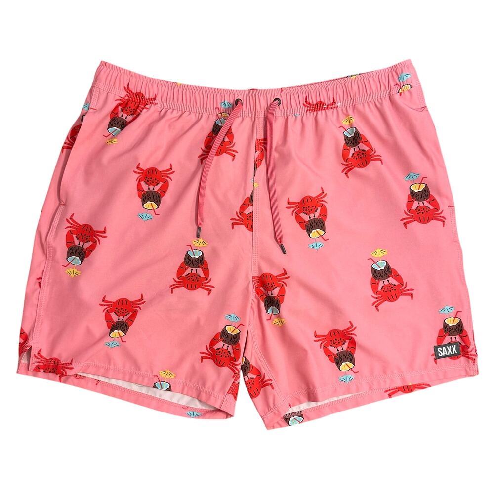 Saxx Oh Buoy 2N1 Classic Swim Trunk 7" Lined Beach Crab Cocktail Pink Men’s XXL